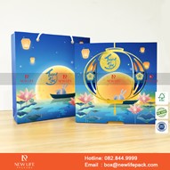 Hộp Trung Thu 4 bánh vuông - Kiểu hộp diêm nắp rút - Giấy Ivory 350